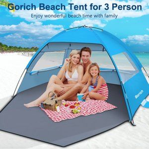 Gorich 3-4 Person Tent for Beach Camping BBQ Fishing Music Festivals Blue & Gray